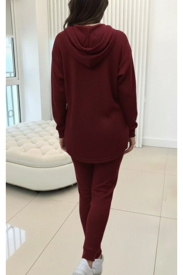 Bidebuvar Kadın Uzun Kollu Kapşonlu Meloni Bluz Ve Pantolon Ikili Takım