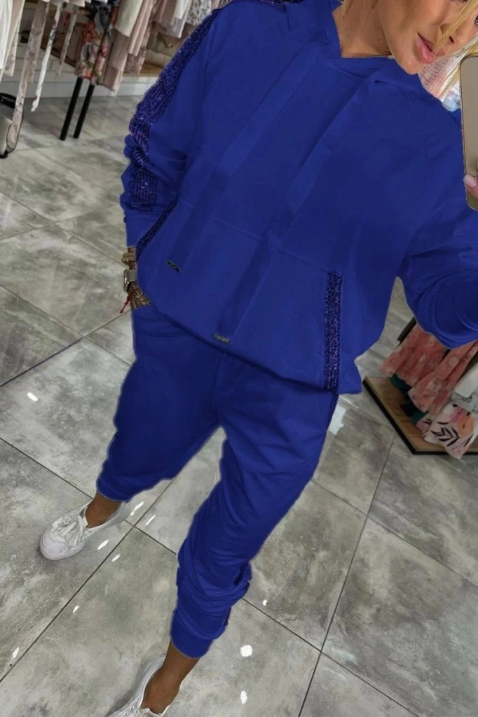 Bidebuvar Kadın Uzun Kollu Kapşonlu Pulpayet Detay Viskon Iki Iplik Bluz Ve Pantolon Ikili Takım