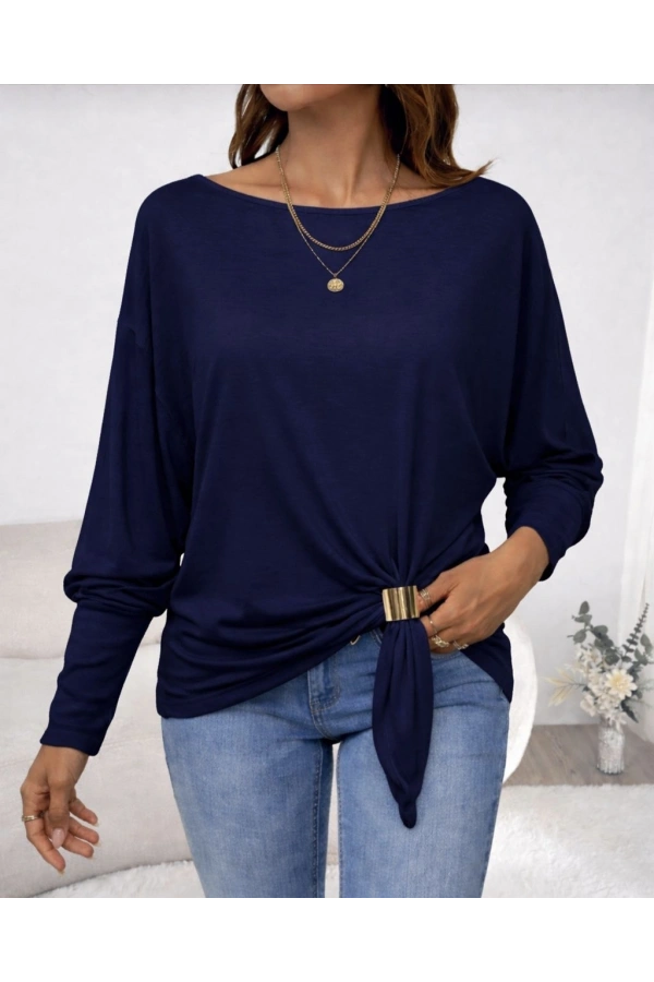 Bidebuvar Kadın Uzun Kollu Kayık Yaka Manşet Ve Toka Detay Bluz