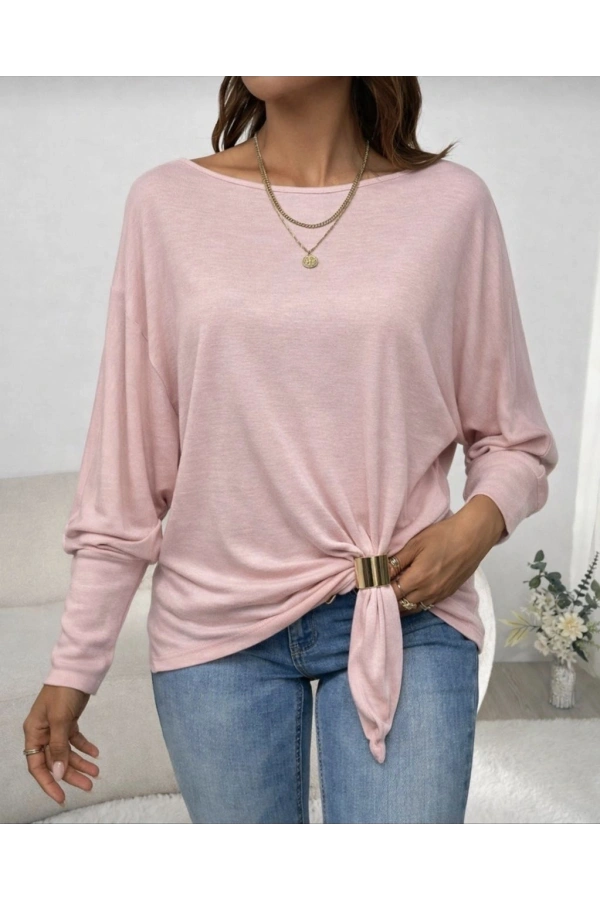 Bidebuvar Kadın Uzun Kollu Kayık Yaka Manşet Ve Toka Detay Bluz