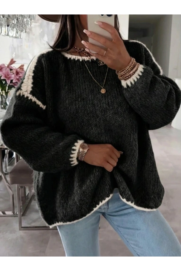 Bidebuvar Kadın Uzun Kollu Kayık Yaka Triko Bluz