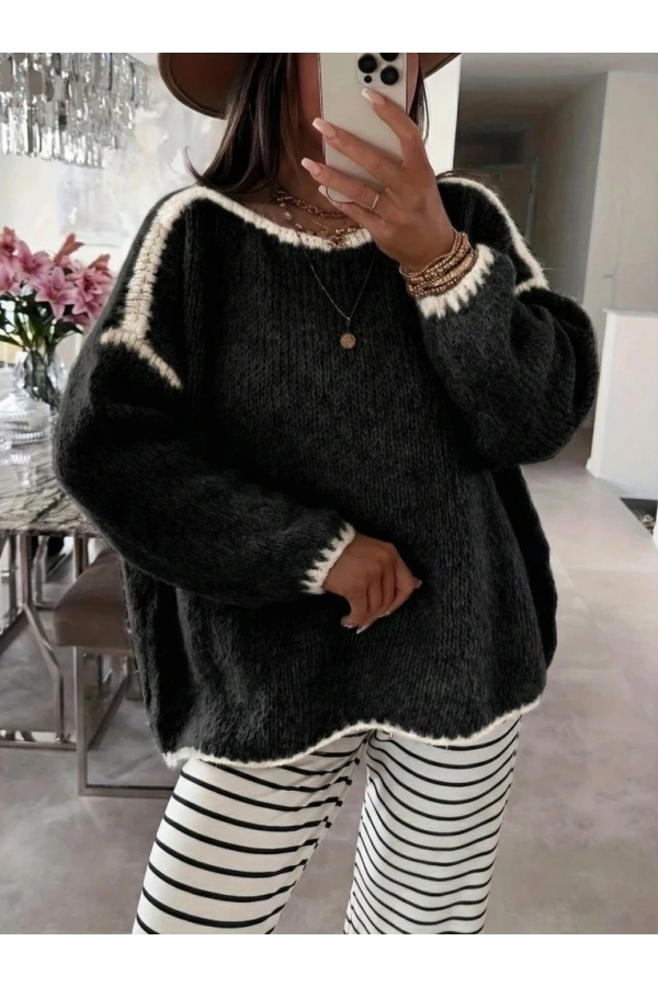 Bidebuvar Kadın Uzun Kollu Kayık Yaka Triko Bluz