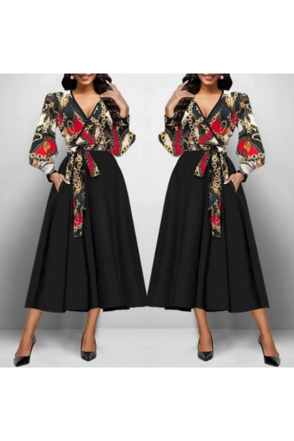 Bidebuvar Kadın Uzun Kollu Kruvaze Yaka Dalgıç Krep Midi Boy Elbise