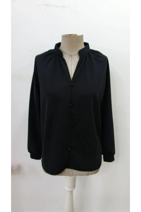 Bidebuvar Kadın Uzun Kollu önden Düğmeli Hakim Yaka Ithal Krep Bluz