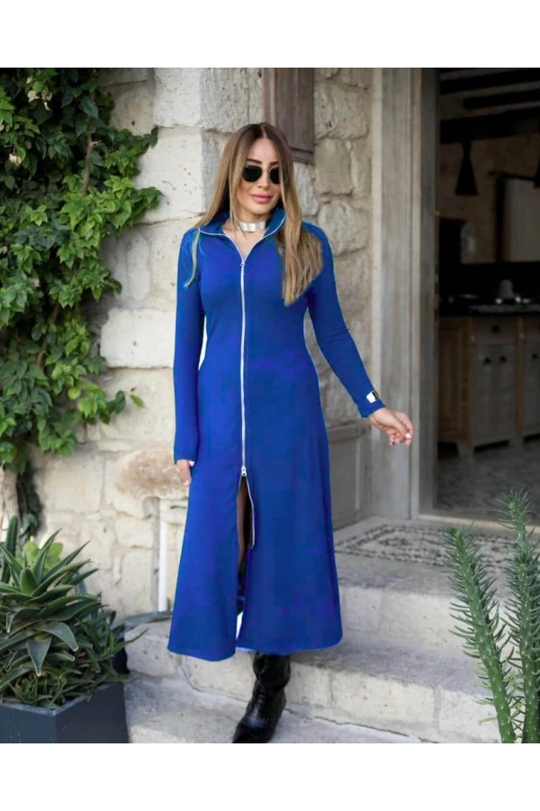 Bidebuvar Kadın Uzun Kollu önden Fermuarlı Ithal Krep Elbise