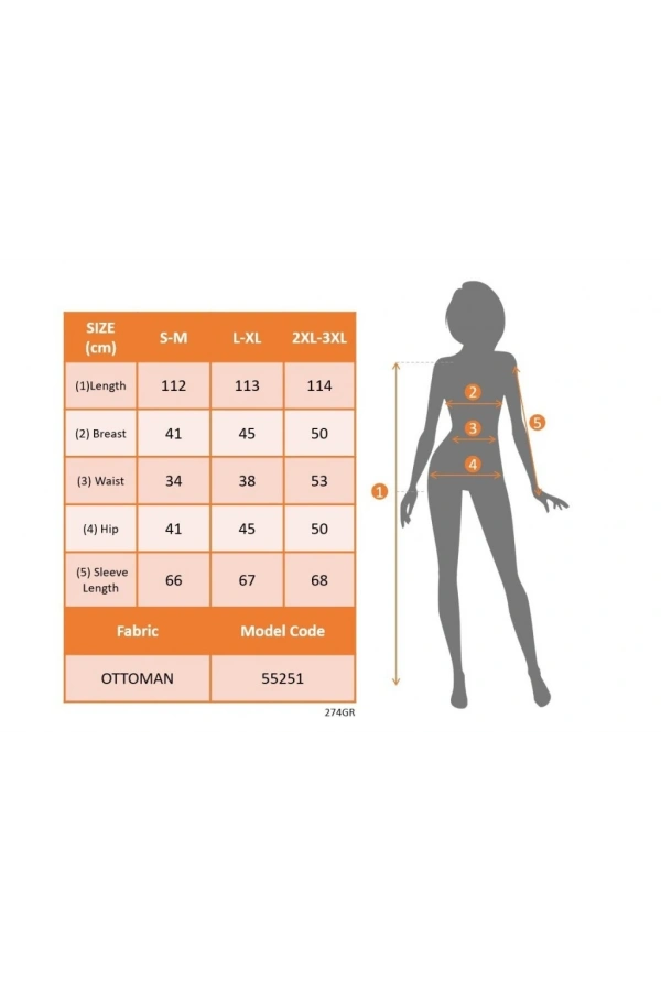Bidebuvar Kadın Uzun Kollu önden Fermuarlı Midi Ottoman Elbise