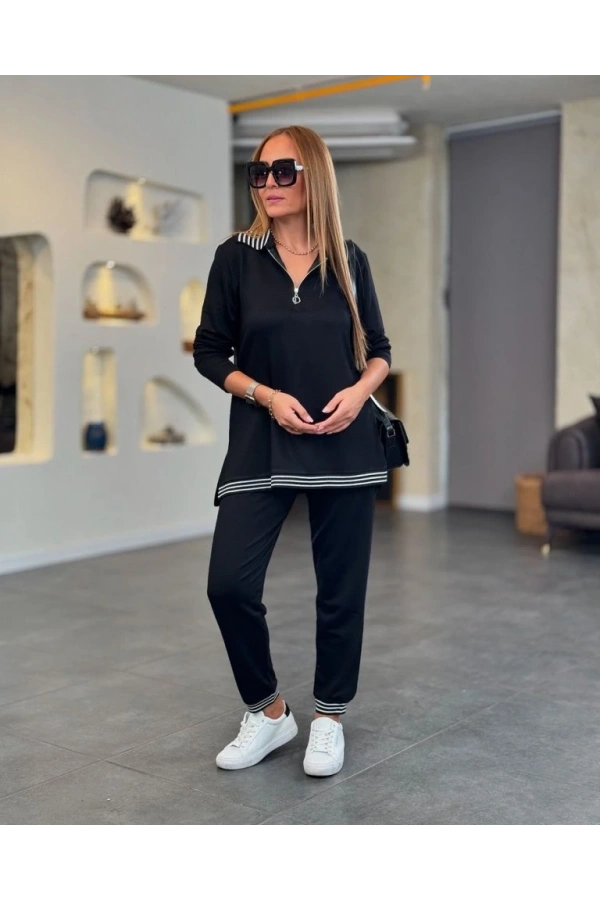 Bidebuvar Kadın Uzun Kollu Ribana Ve Fermuar Detay Bluz Ve Yüksel Bel Pantolon 2li Takım