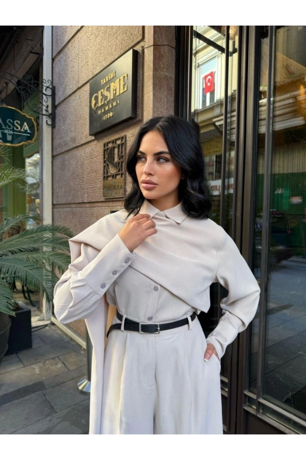 Bidebuvar Kadın Uzun Kollu şal Detaylı Bluz Ve Pantolon Ikili Takım