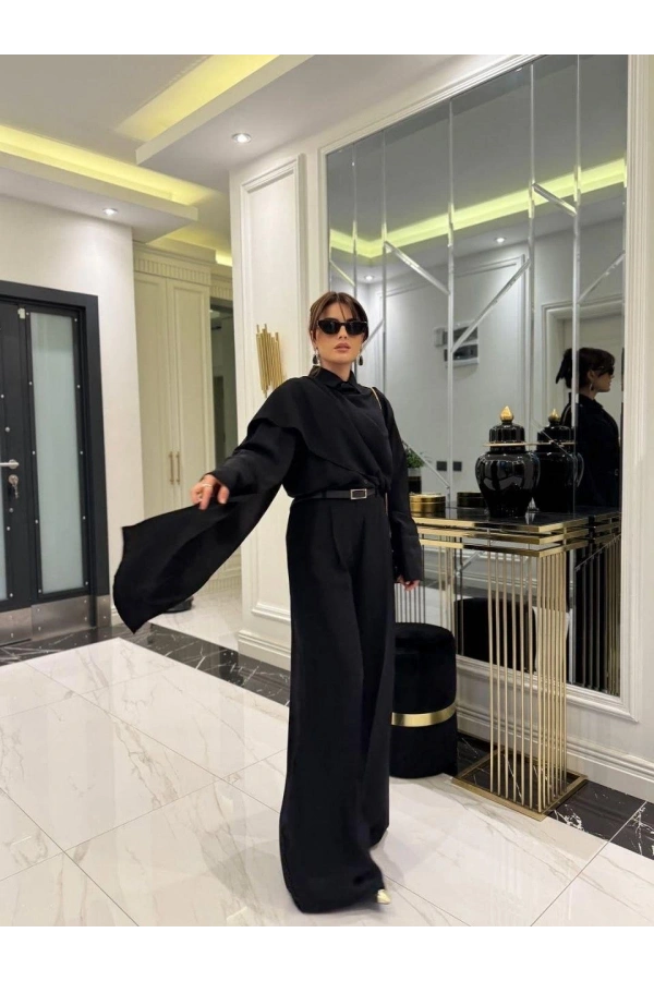 Bidebuvar Kadın Uzun Kollu şal Detaylı Bluz Ve Pantolon Ikili Takım