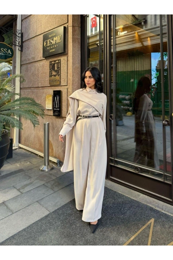 Bidebuvar Kadın Uzun Kollu şal Detaylı Bluz Ve Pantolon Ikili Takım