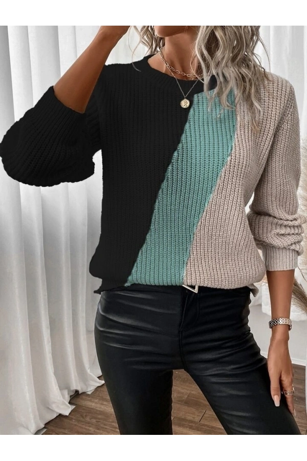 Bidebuvar Kadın Uzun Kollu üç Renk Triko Bluz