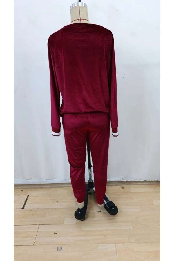 Bidebuvar Kadın Uzun Kollu V Yaka Kadife Bluz Ve Pantolon Ikili Takım