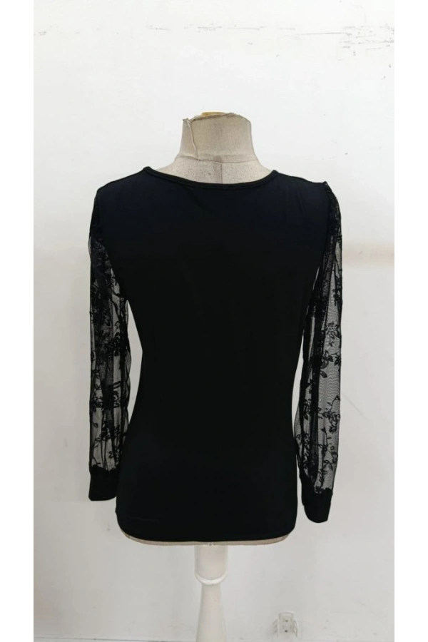 Bidebuvar Kadın Uzun Kollu V Yakalı Dantelli Viskon Bluz