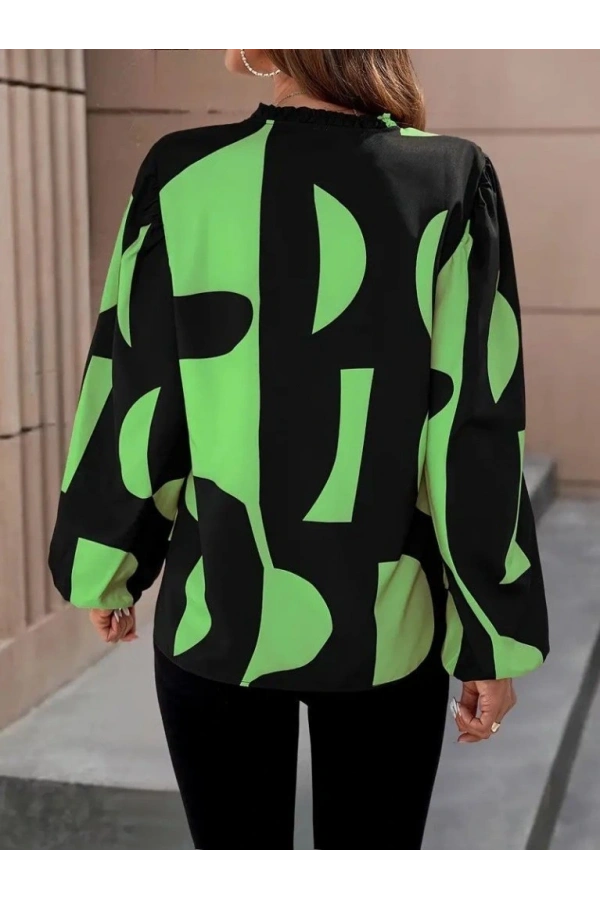 Bidebuvar Kadın Uzun Kollu V Yakalı Desenli Modal Bluz