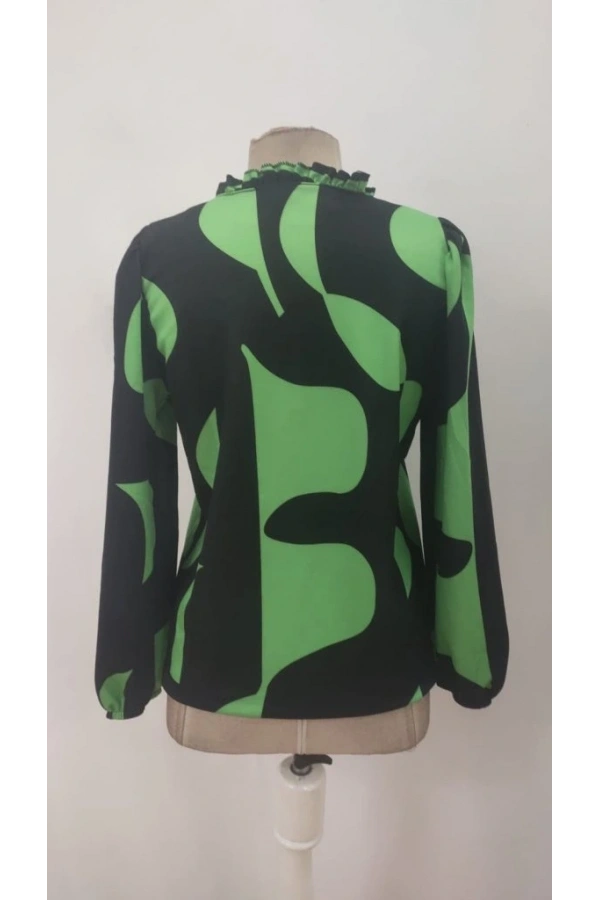 Bidebuvar Kadın Uzun Kollu V Yakalı Desenli Modal Bluz