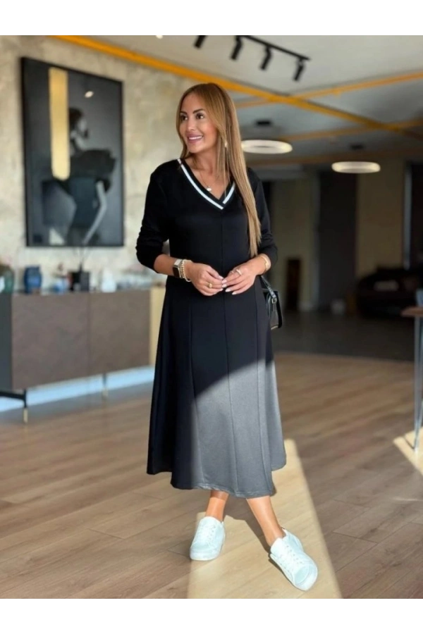 Bidebuvar Kadın Uzun Kollu V Yakalı Midi çağla Yeşili Modal Elbise