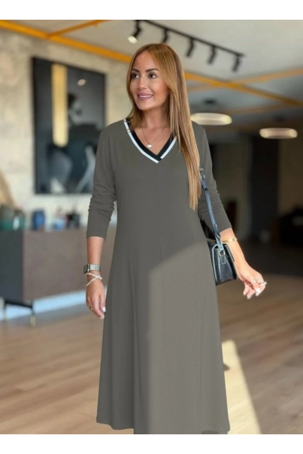 Bidebuvar Kadın Uzun Kollu V Yakalı Midi çağla Yeşili Modal Elbise