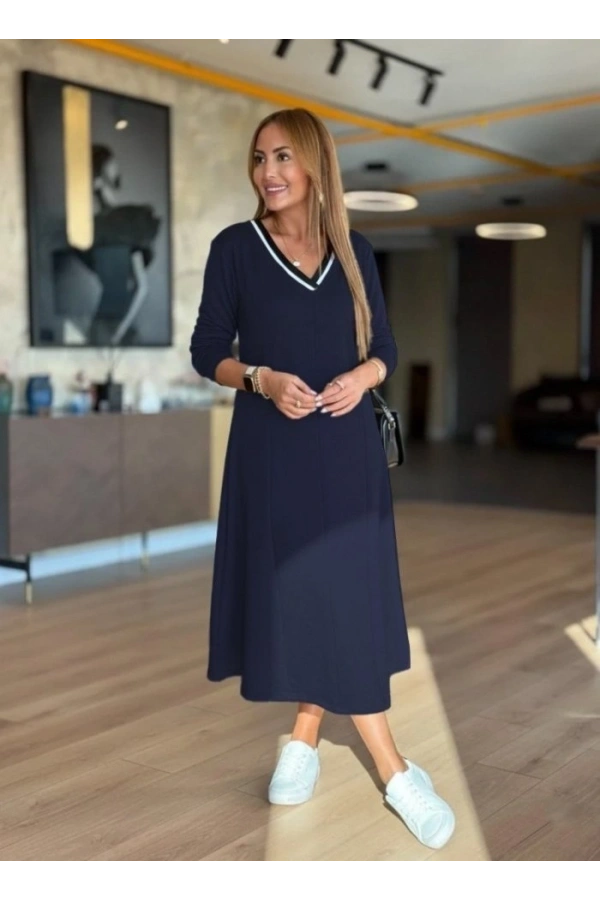 Bidebuvar Kadın Uzun Kollu V Yakalı Midi çağla Yeşili Modal Elbise