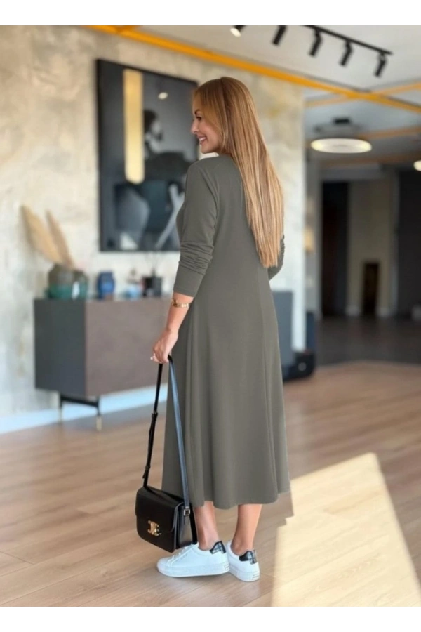 Bidebuvar Kadın Uzun Kollu V Yakalı Midi çağla Yeşili Modal Elbise