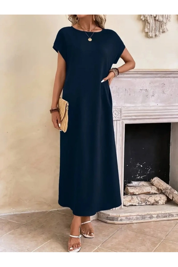 Bidebuvar Kadın Uzun Kollu Yakası Açık Viskon Elbise