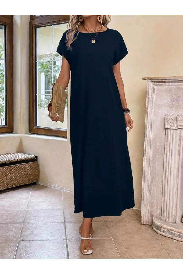 Bidebuvar Kadın Uzun Kollu Yakası Açık Viskon Elbise