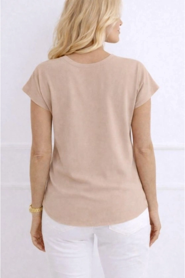 Bidebuvar Kadın V Yaka Kısa Kol Dokuma Viskon Kumaş Bluz