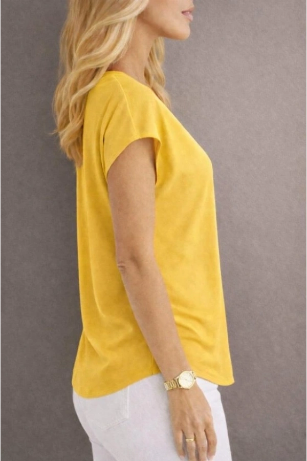Bidebuvar Kadın V Yaka Kısa Kol Dokuma Viskon Kumaş Bluz