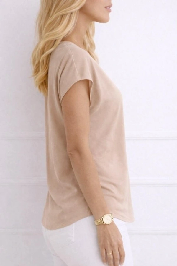Bidebuvar Kadın V Yaka Kısa Kol Dokuma Viskon Kumaş Bluz