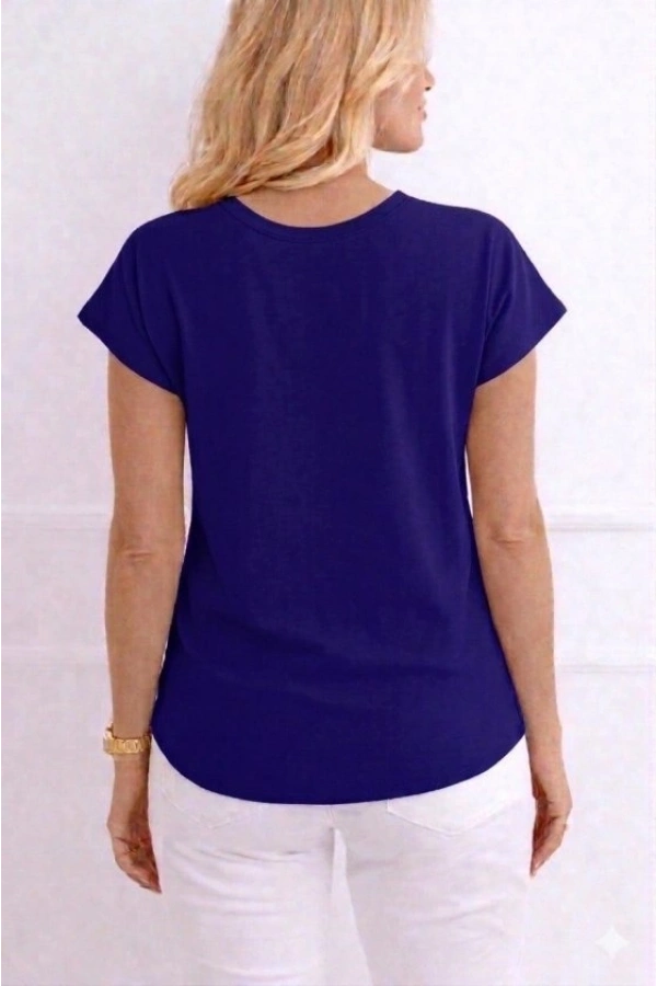 Bidebuvar Kadın V Yaka Kısa Kol Dokuma Viskon Kumaş Bluz