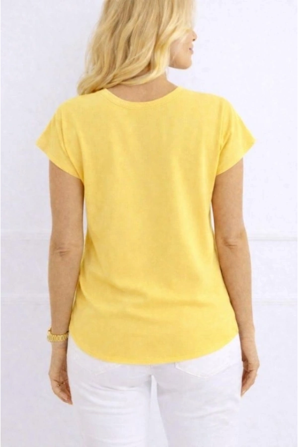 Bidebuvar Kadın V Yaka Kısa Kol Dokuma Viskon Kumaş Bluz