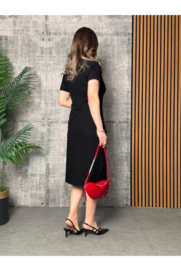 Bidebuvar Kadın Yaka Ribanalı Çift Yırtmaçlı Elbise