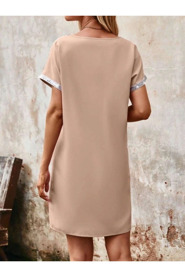 Bidebuvar Kadın Yaka Ve Kol Pul Payet şeritli Ithal Krep Elbise