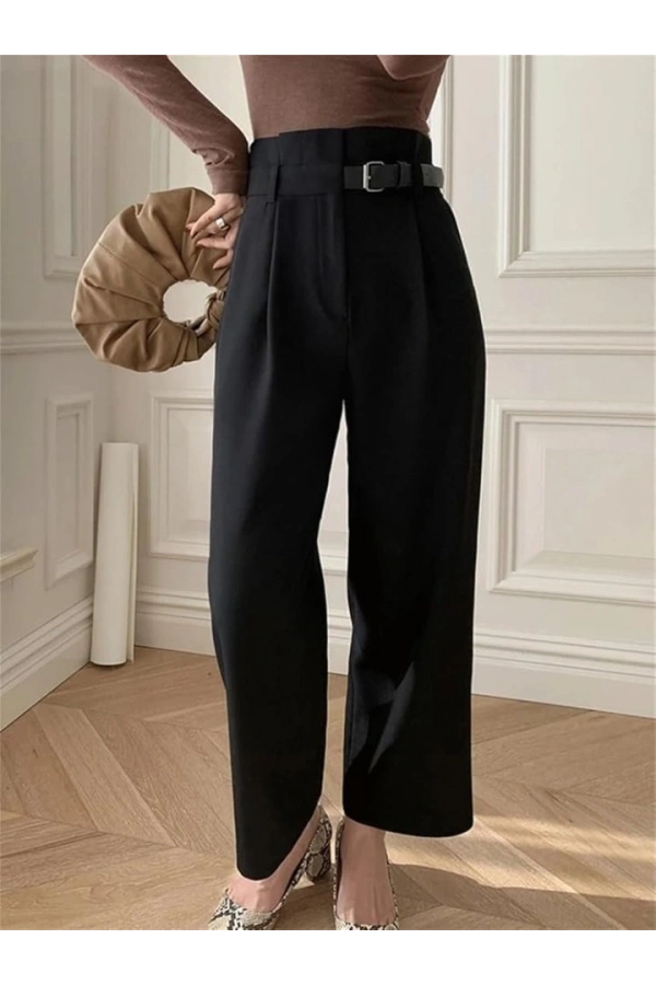 Bidebuvar Kadın Yan Deri Kemerli şık Havuç Pantolun