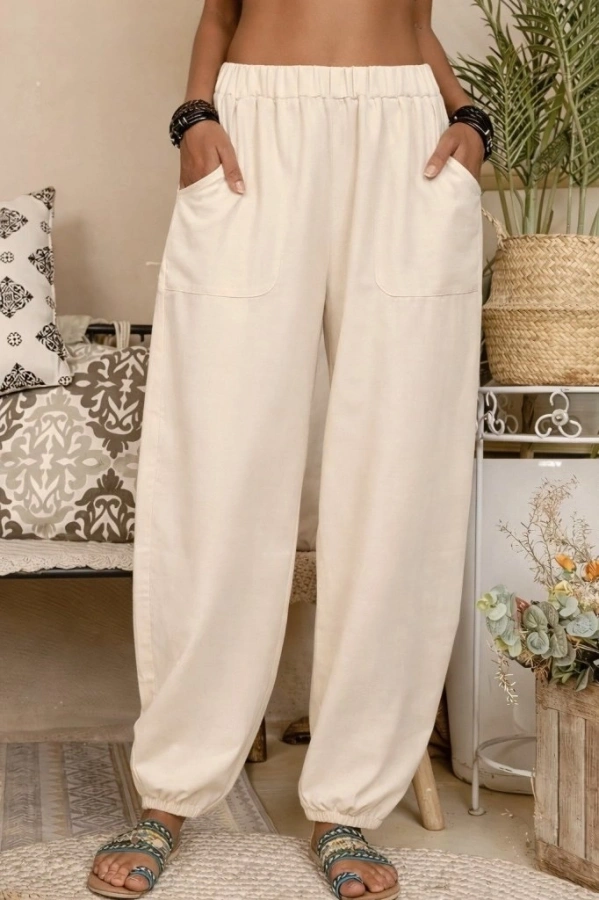 Bidebuvar Kadın Yüksek Bel Cep Detaylı Pantolon