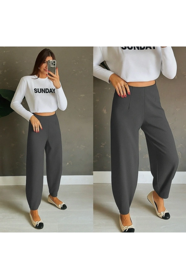 Bidebuvar Kadın Yüksek Bel Krep Pantolon