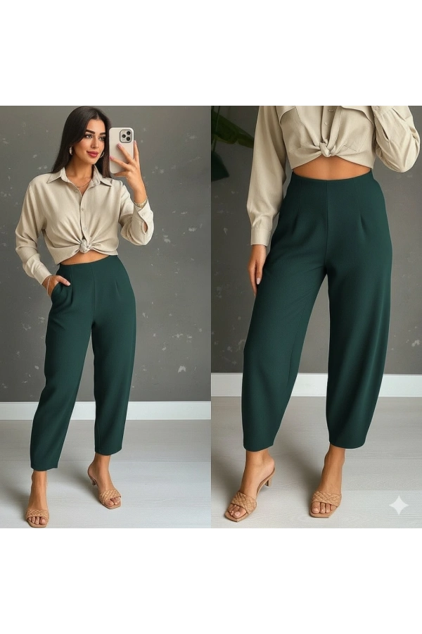 Bidebuvar Kadın Yüksek Bel Krep Pantolon