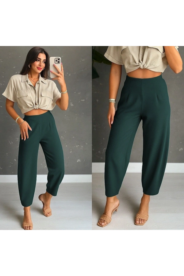 Bidebuvar Kadın Yüksek Bel Krep Pantolon
