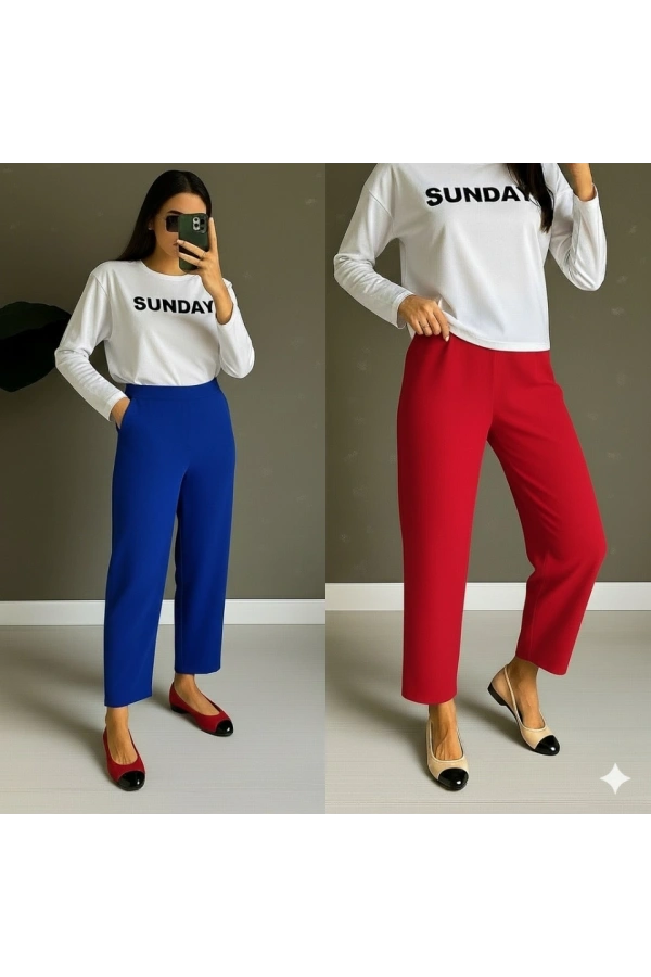 Bidebuvar Kadın Yüksek Bel Krep Pantolon