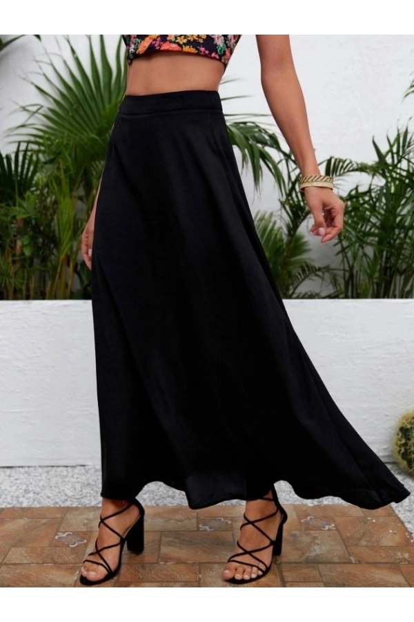 Bidebuvar Kadın Yüksek Bel Yandan Yırtmaçlı Uzun Sandy Etek