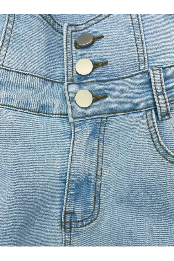 Bidebuvar Kadın Yüksek Belli önden Düğmeli Yırtık Detaylı Kot Pantolon