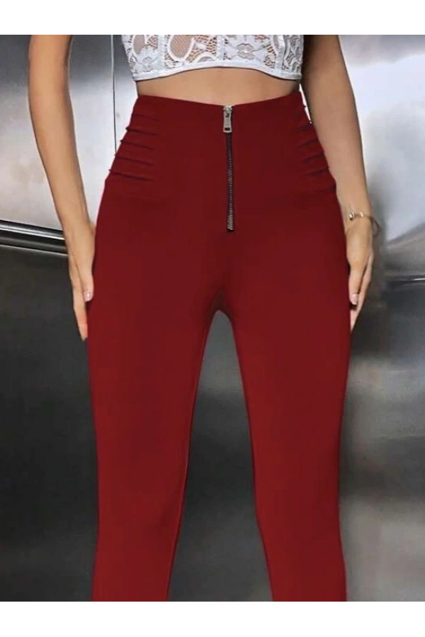 Bidebuvar Kadın Yüksek Belli önden Fermuar Ve Nervur Detaylı Dalgıç Tayt