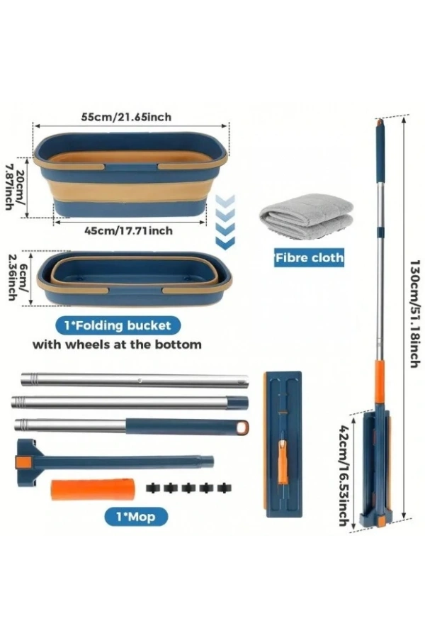 Bidebuvar Katlanabilir Temizlik Mopu ve Tekerlekli Kova Seti