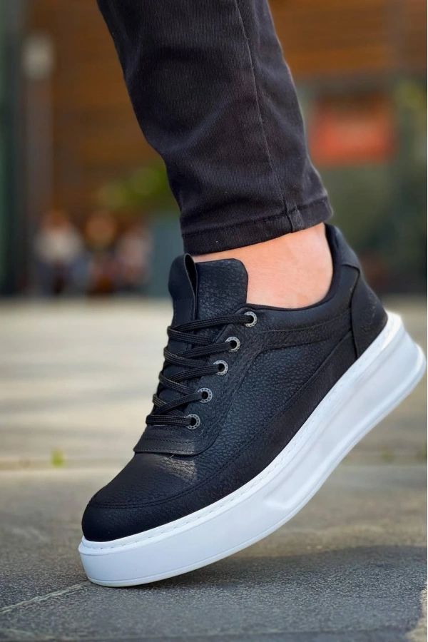 Bidebuvar KB-006 Kuback Siyah Cilt Yüksek Taban Bağcıklı Günlük Erkek Ayakkabı