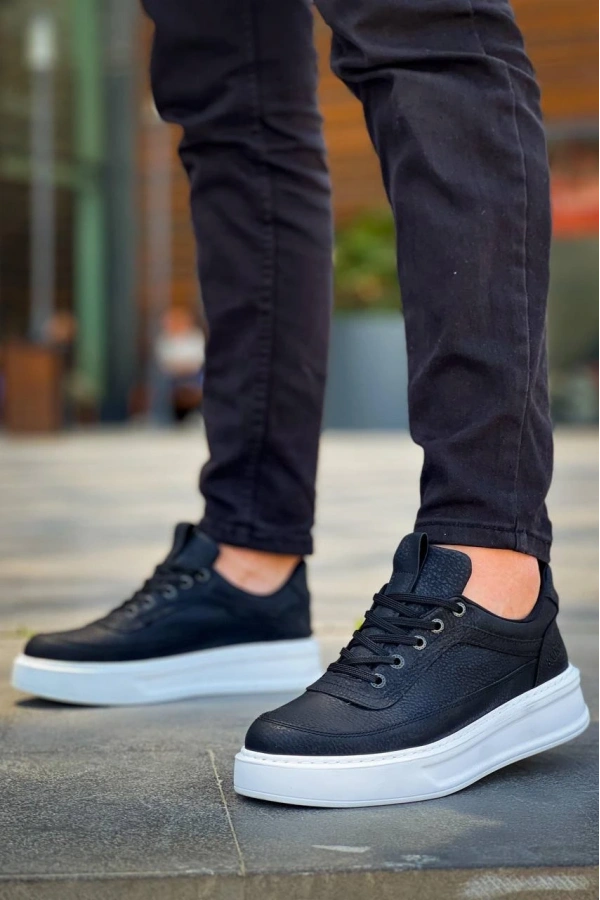 Bidebuvar KB-006 Kuback Siyah Cilt Yüksek Taban Bağcıklı Günlük Erkek Ayakkabı