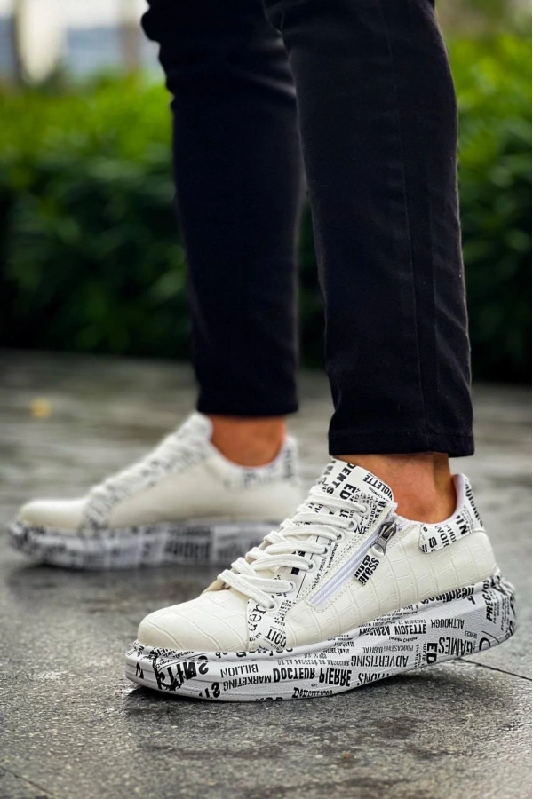 Bidebuvar KB-02  Kuback Bağcıklı Crocodile Beyaz Gazete Günlük Erkek Ayakkabı