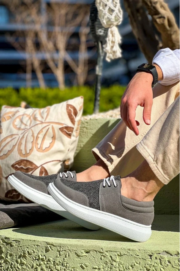 Bidebuvar KB-042  Kuback Bağcıklı Gri Günlük Erkek Ayakkabı