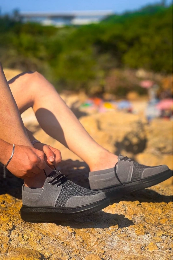 Bidebuvar KB-042  Kuback Bağcıklı Gri Siyah Taban Günlük Erkek Ayakkabı