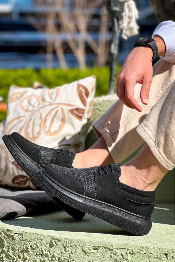 Bidebuvar KB-042  Kuback Bağcıklı  Siyah Deri Tozu Siyah Taban Günlük Erkek Ayakkabı