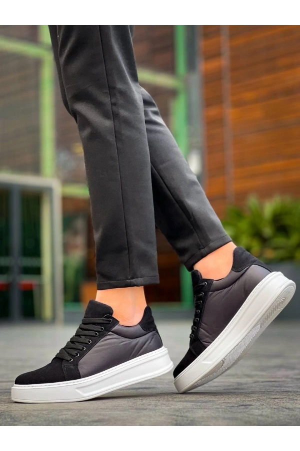 Bidebuvar KB-046 Kuback Siyah Paraşüt Beyaz Yüksek Taban Günlük Spor Ayakkabı