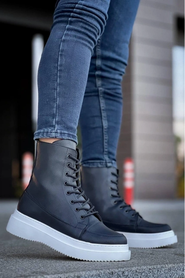 Bidebuvar KB-0991  Kuback Siyah Cilt Yüksek Taban  Bağcıklı  Postal Bot